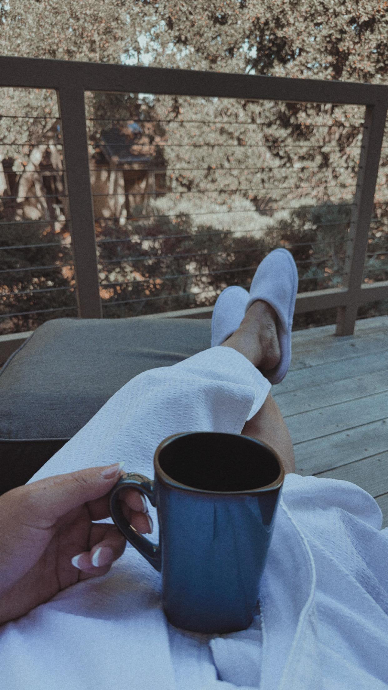 morning coffee out on the room suite’s patio/deck 