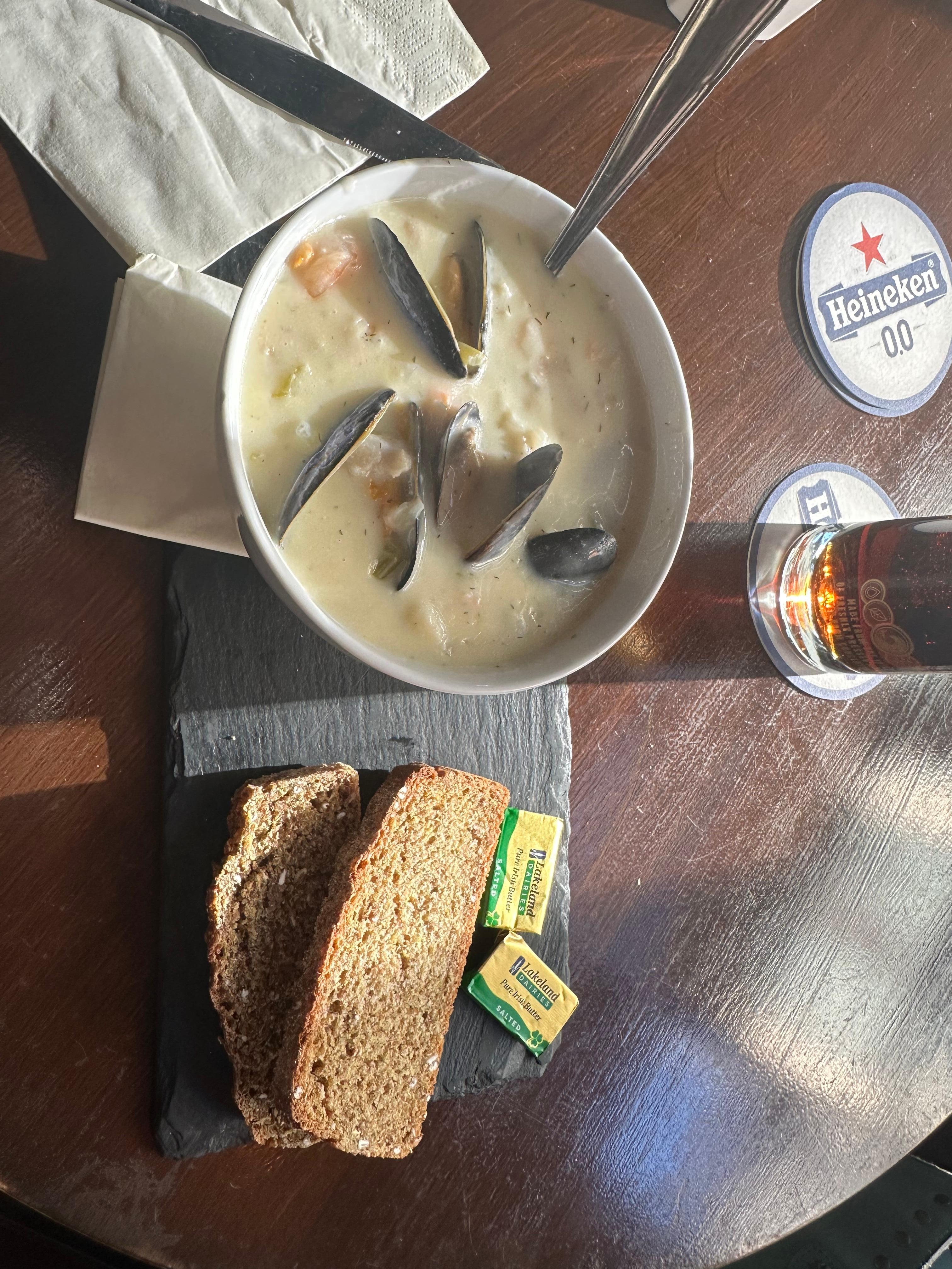 Delicious seafood chowder in the restaurant