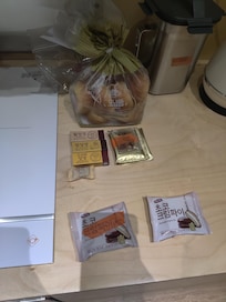Some of the snacks kindly hand-picked by the landlord to remind us of Korea.