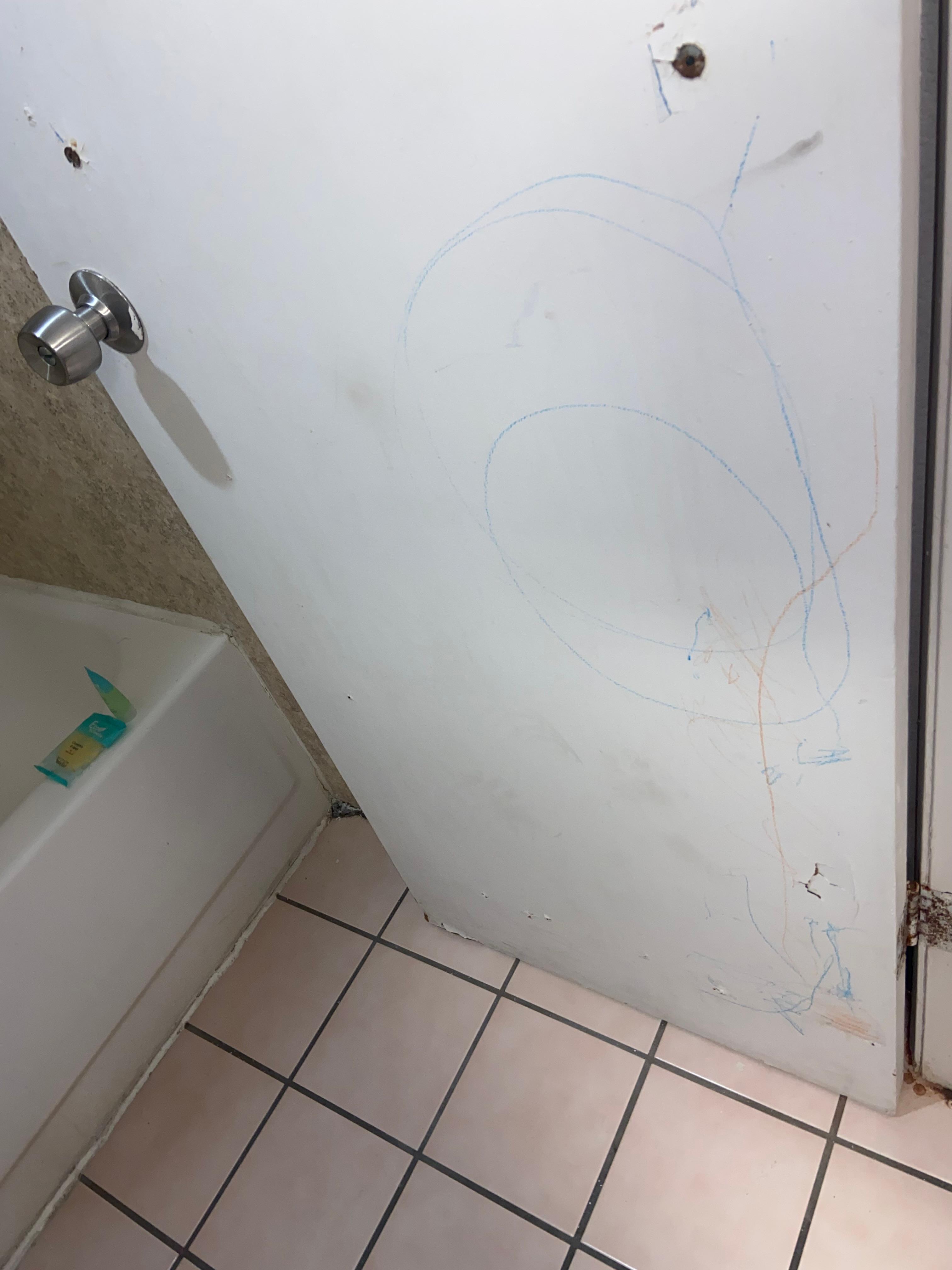 Bathroom door was broken and also color 