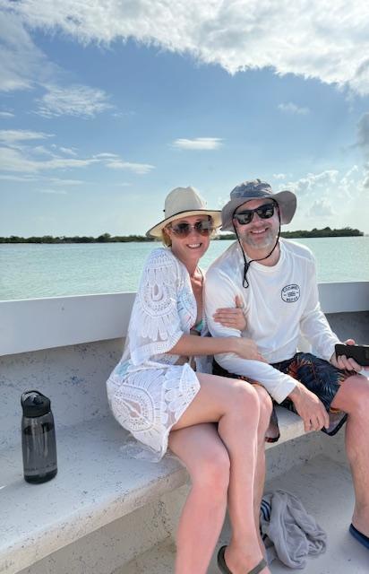 On the boat to the private beach