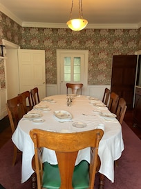 Dining room ready for breakfast—delicious!