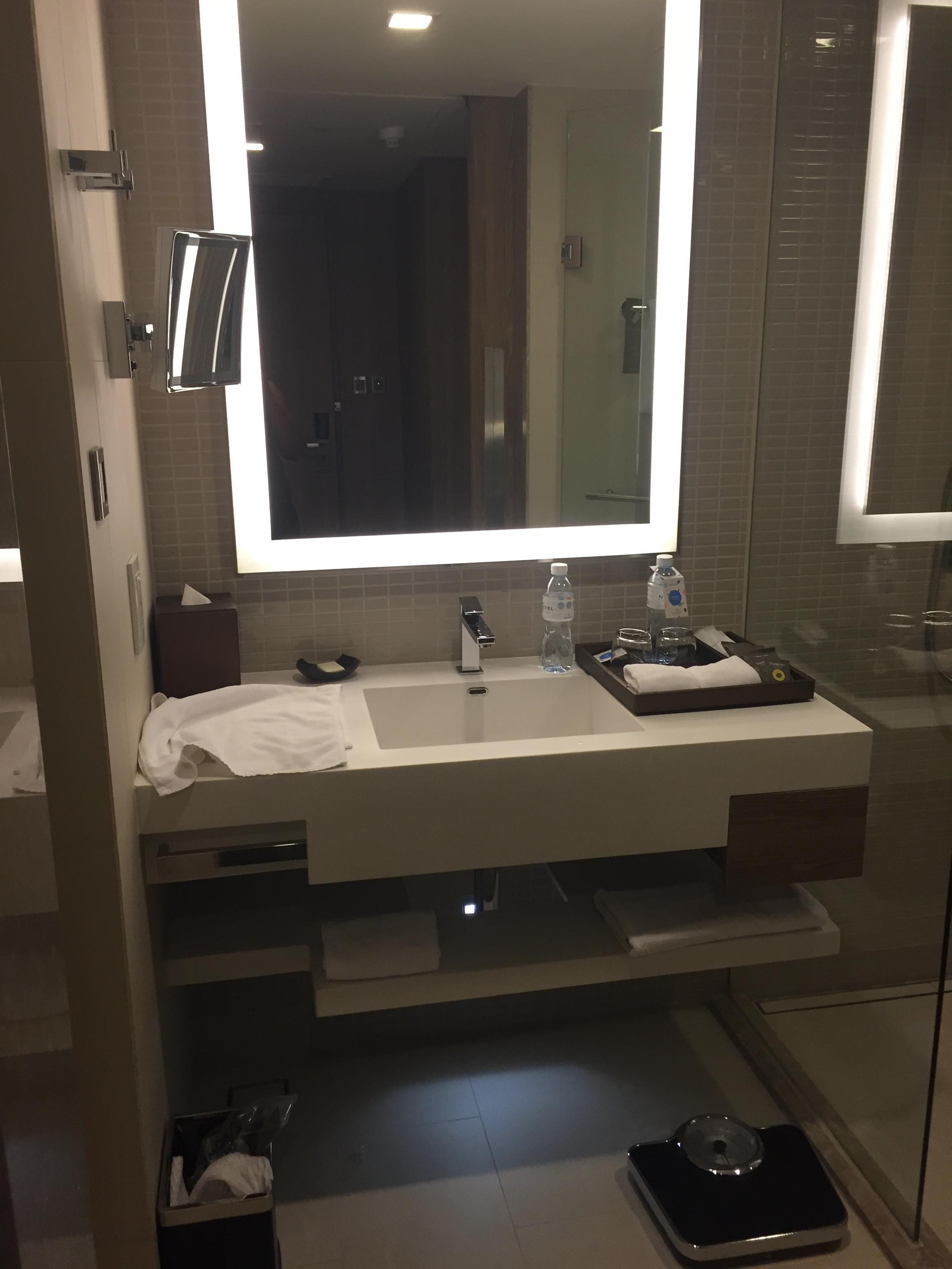 the bathroom: toilet to the left, and shower to the right