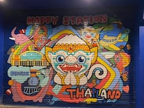 Hand painting of Hanuman tastefully don’t besides the lobby entrance.