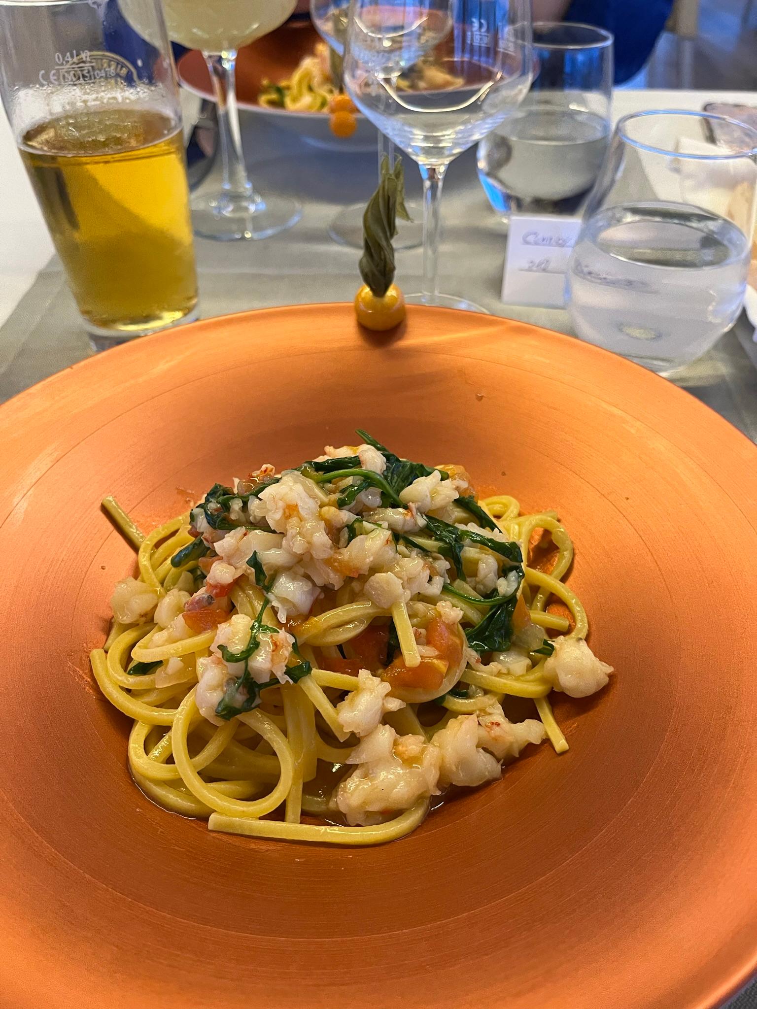 Seafood spaghetti in the restaurant 