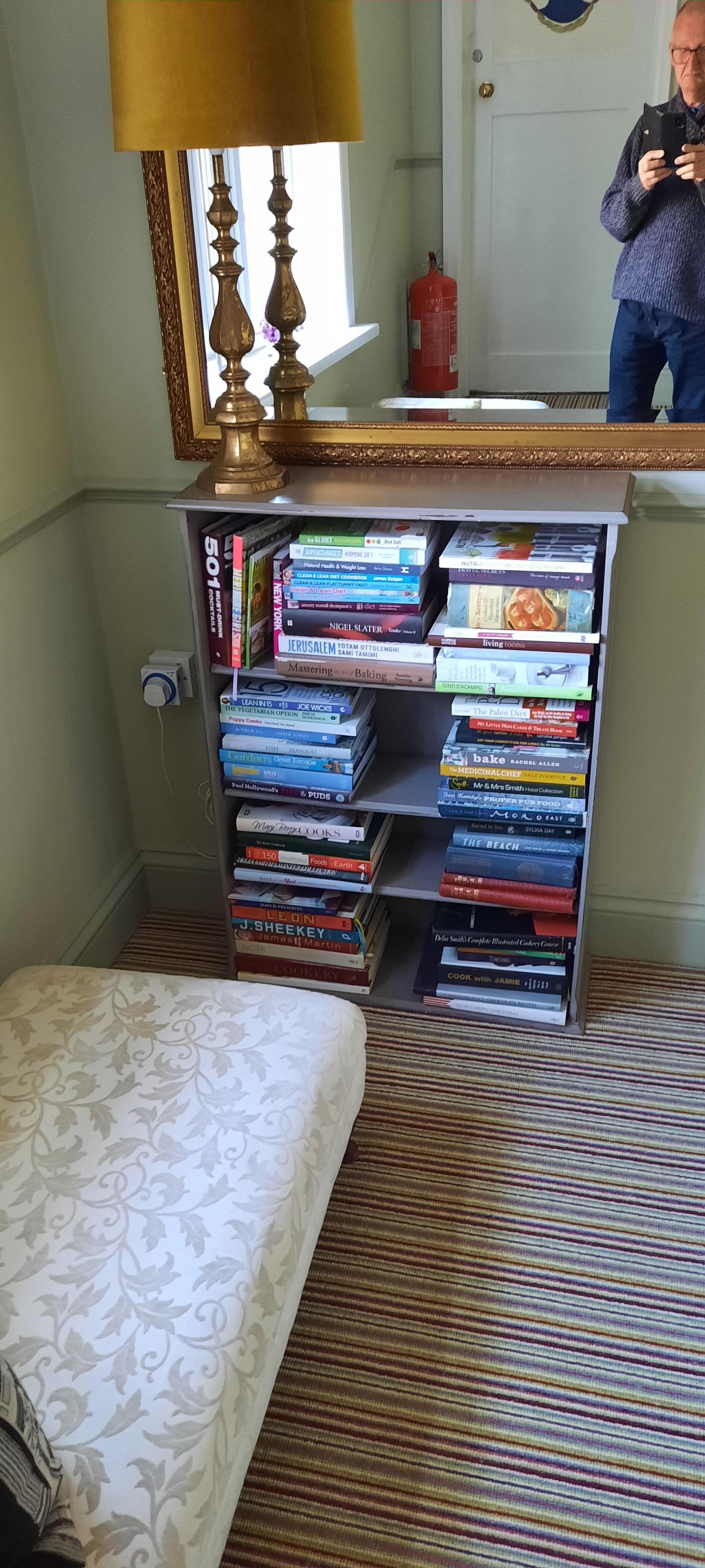 One of several bookcases on the landing. This is so unique. Never seen this before.