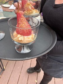 Fancy poached pear at breakfast