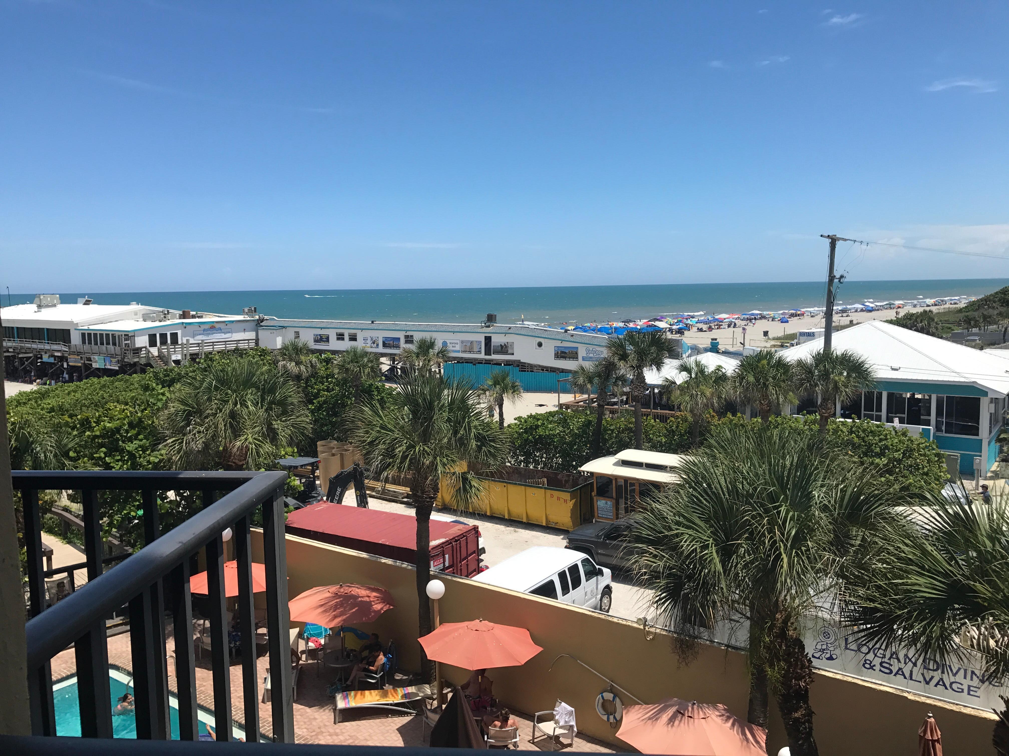 View from our room of the beach and pier