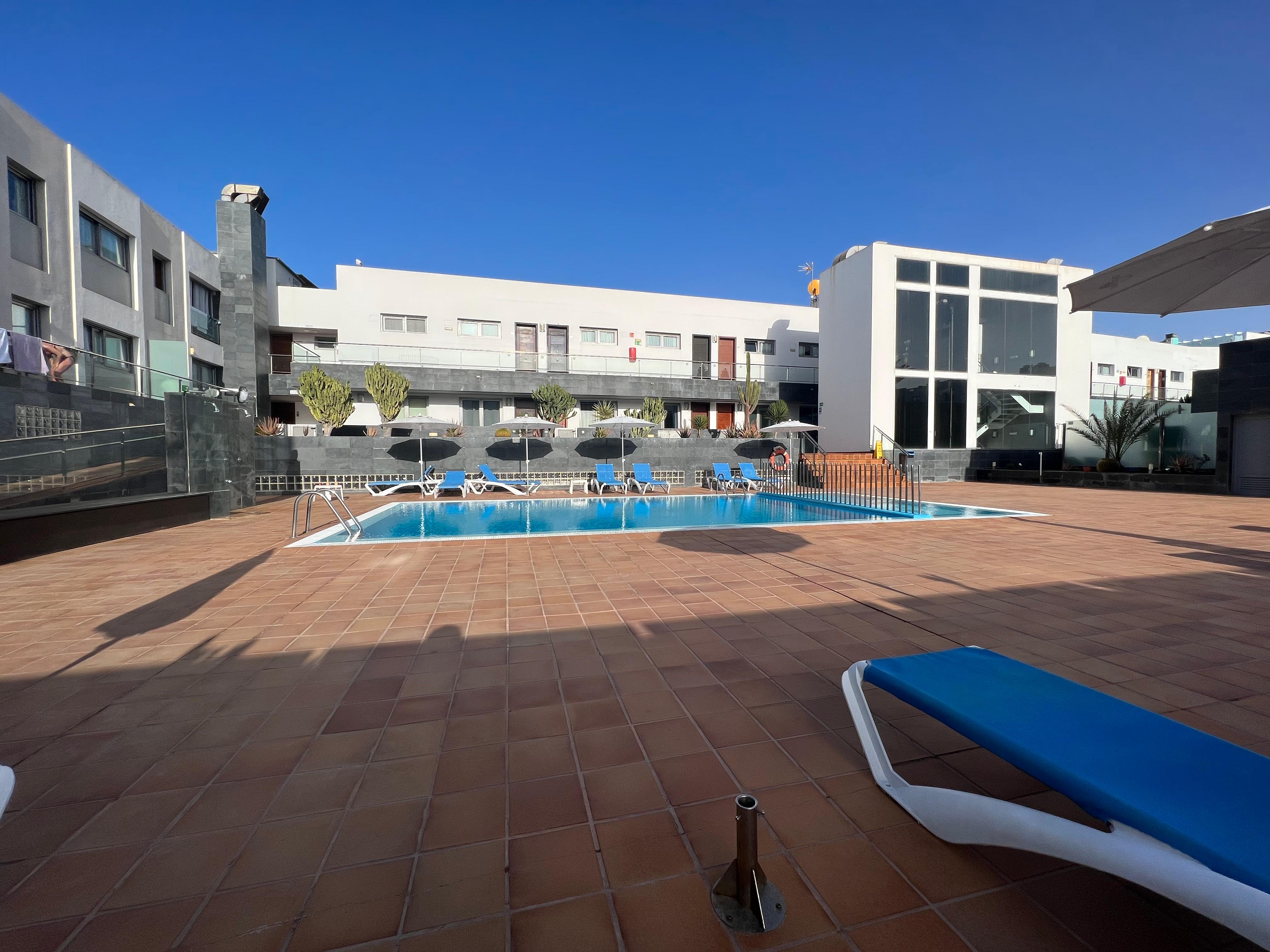 View across hotel pool