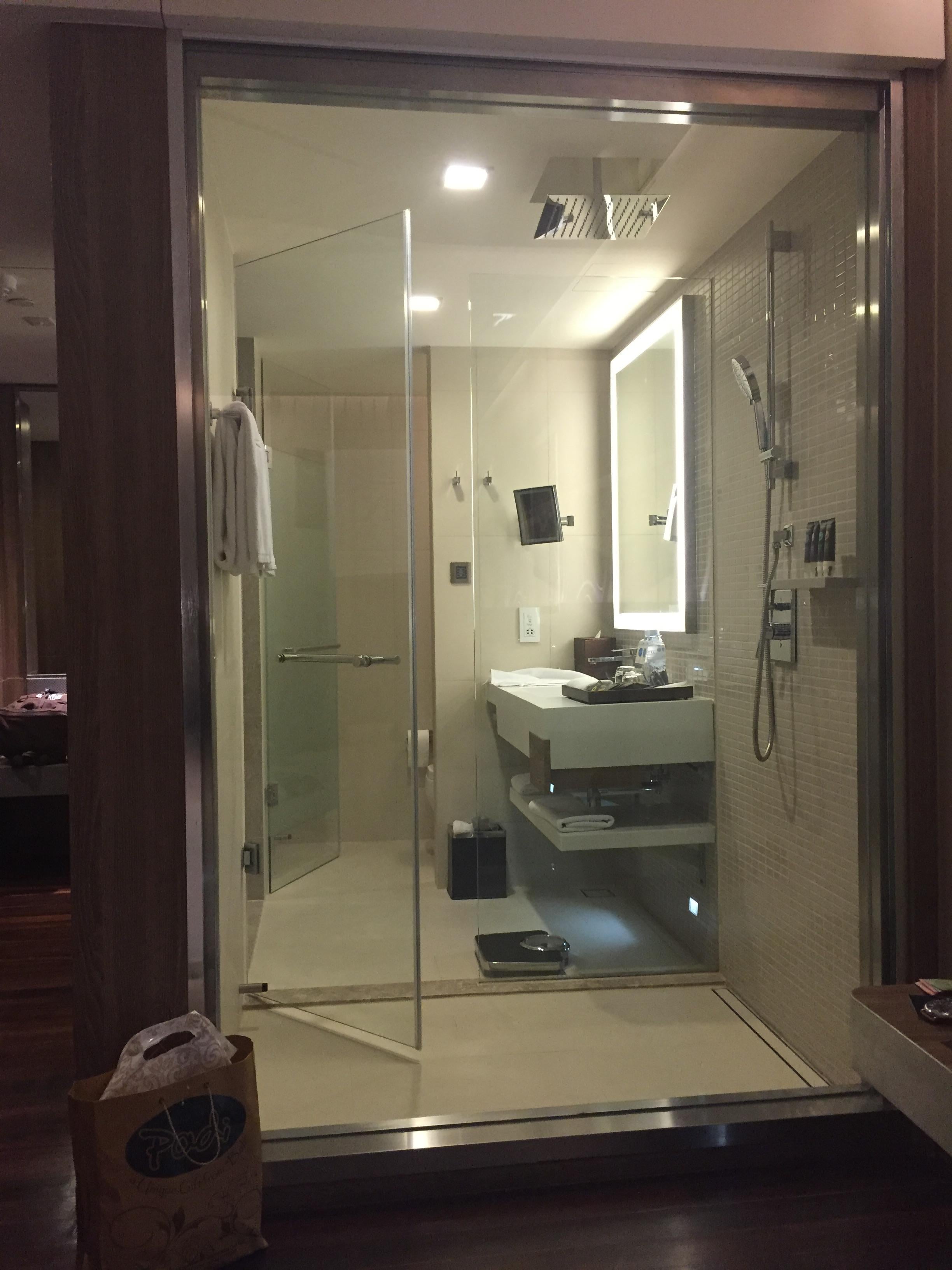 the shower with retracting shade