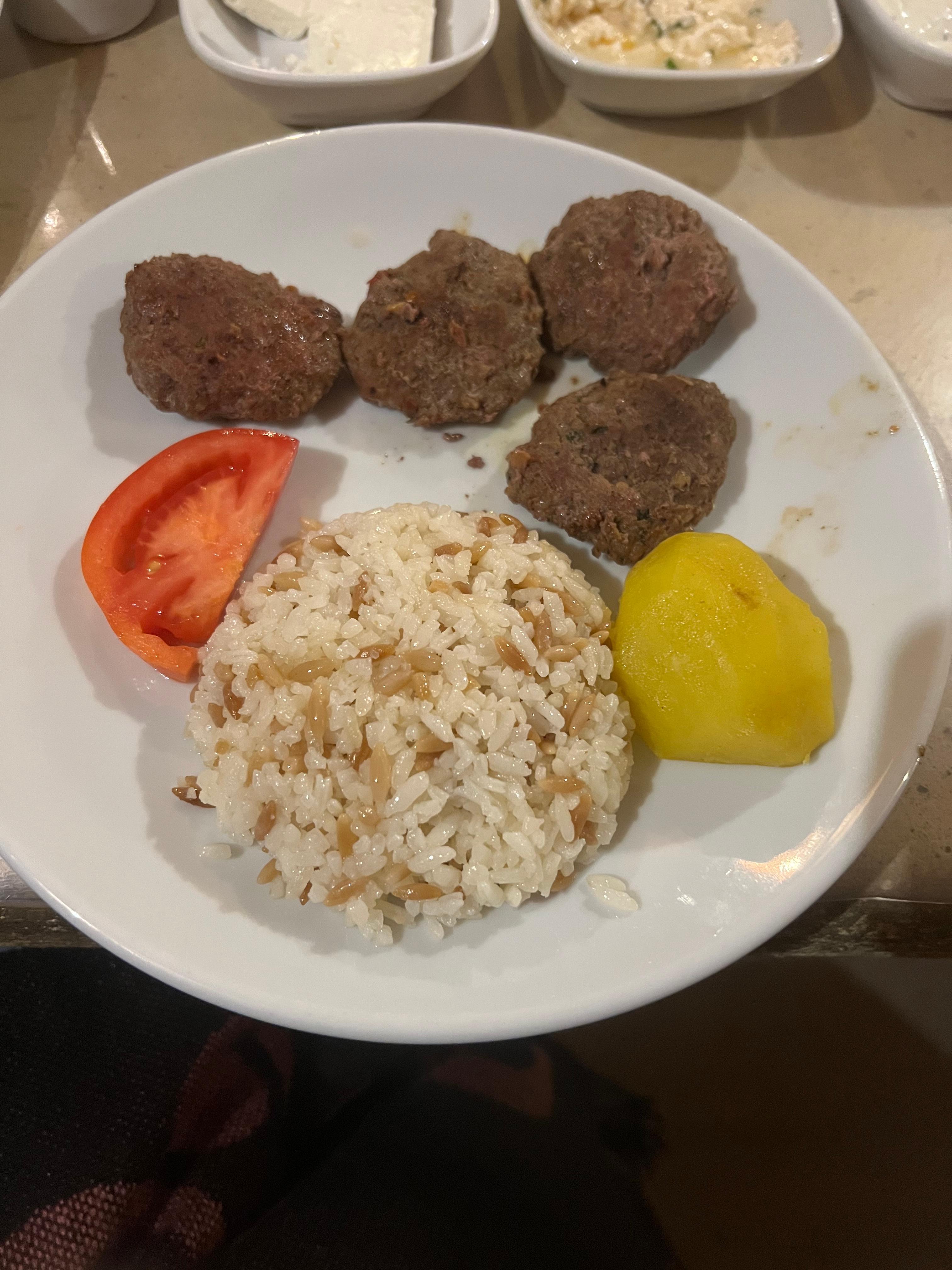 This was meat ball main course. Dog food probably tastes better then this. This was at the Turkish night restaurant part of the evening 