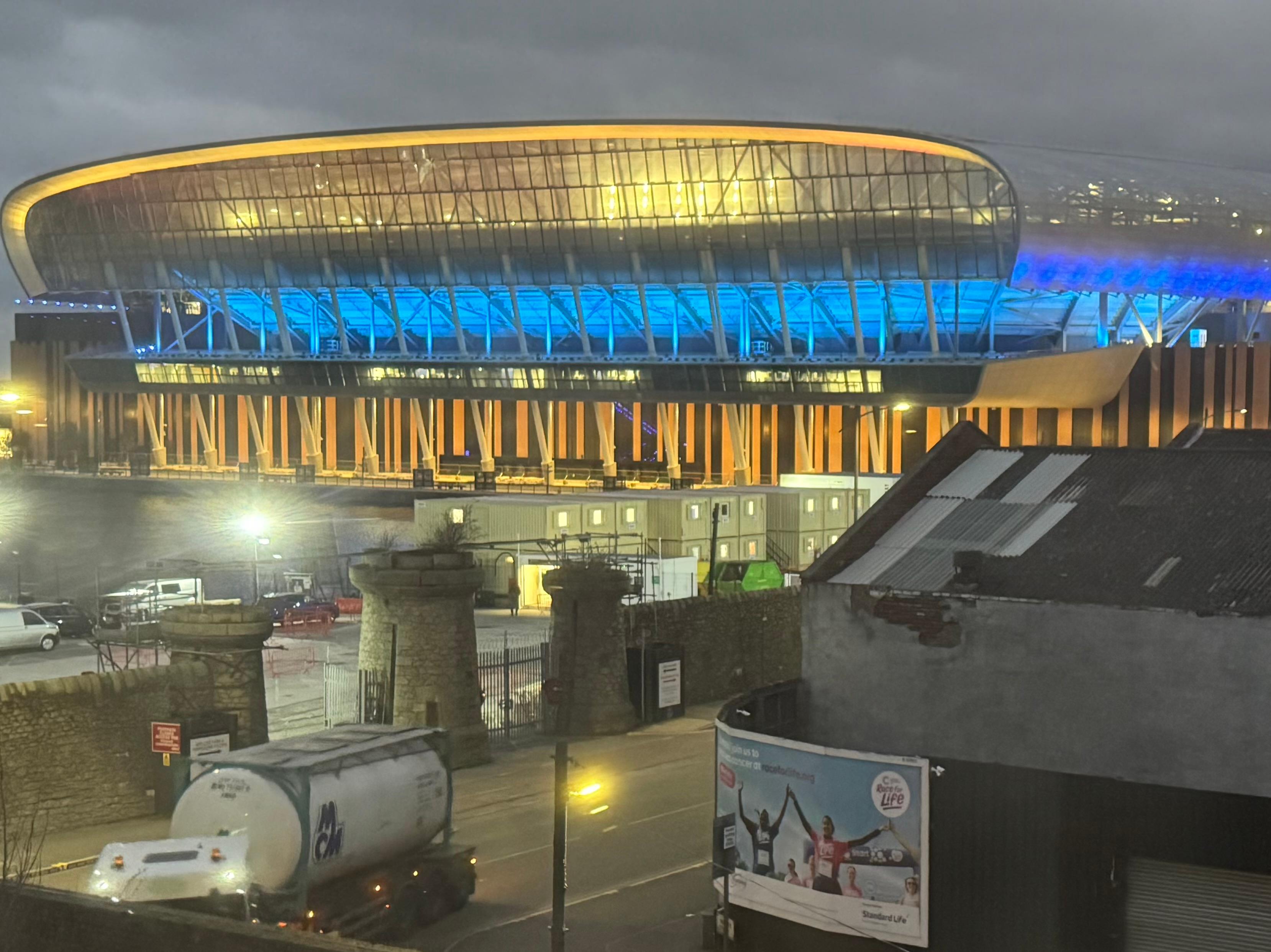 Everton Stadium night view from the room