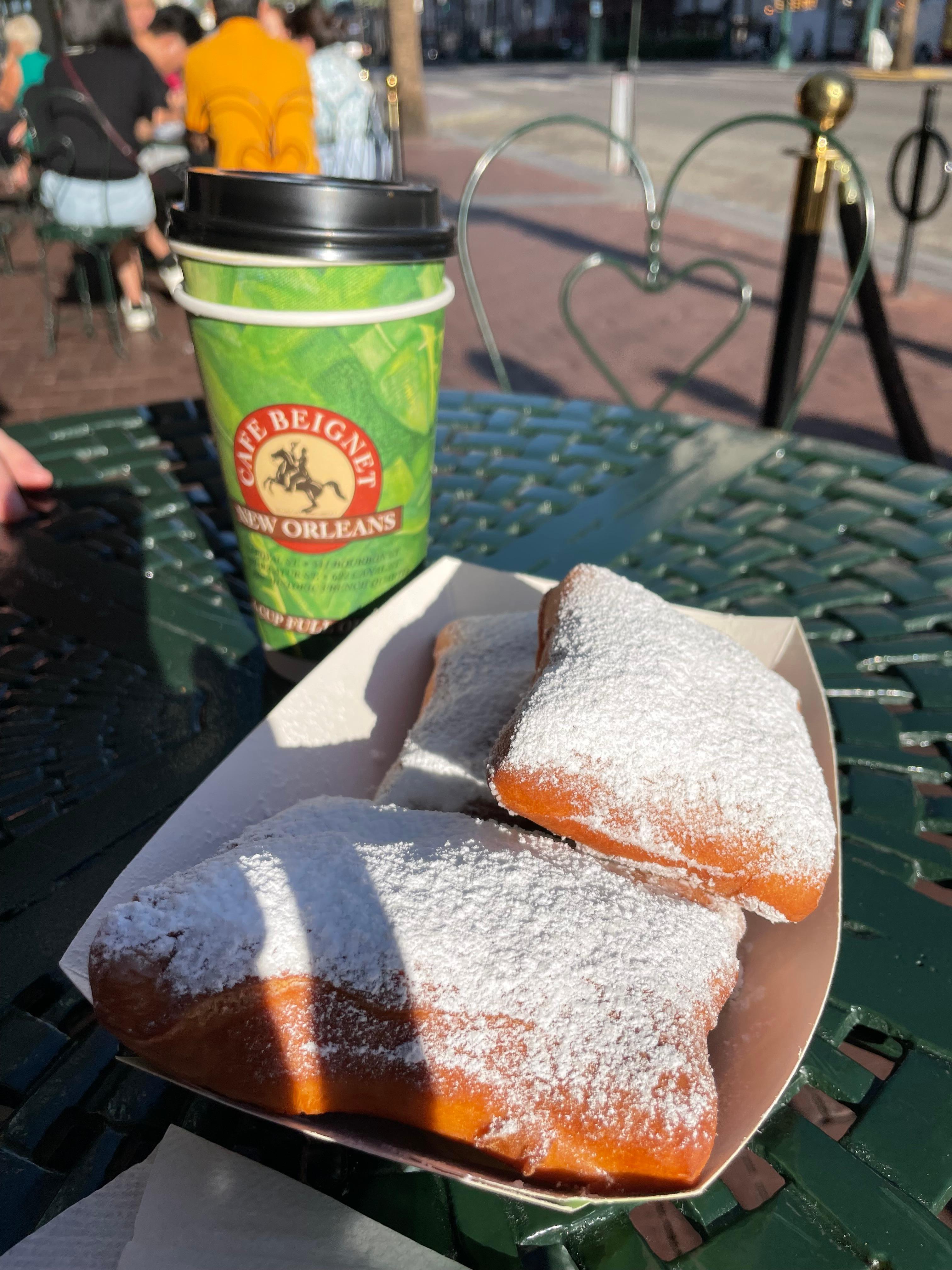 The mandatory chicory coffee and fluffy beignets 