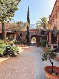 Courtyard looking out to the parking area