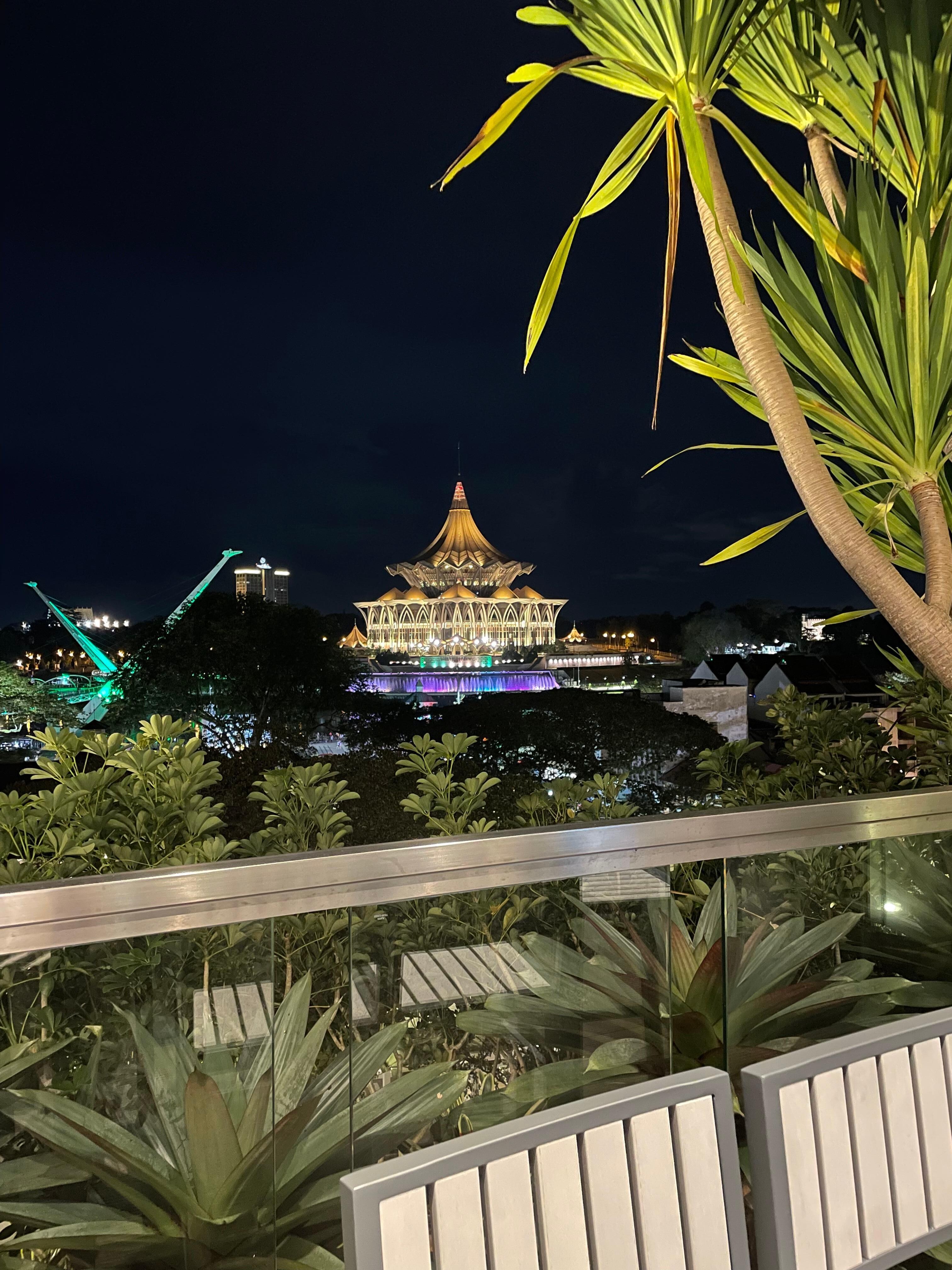 View from pool bar at night