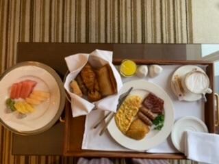 Room service breakfast due to COVID-19.