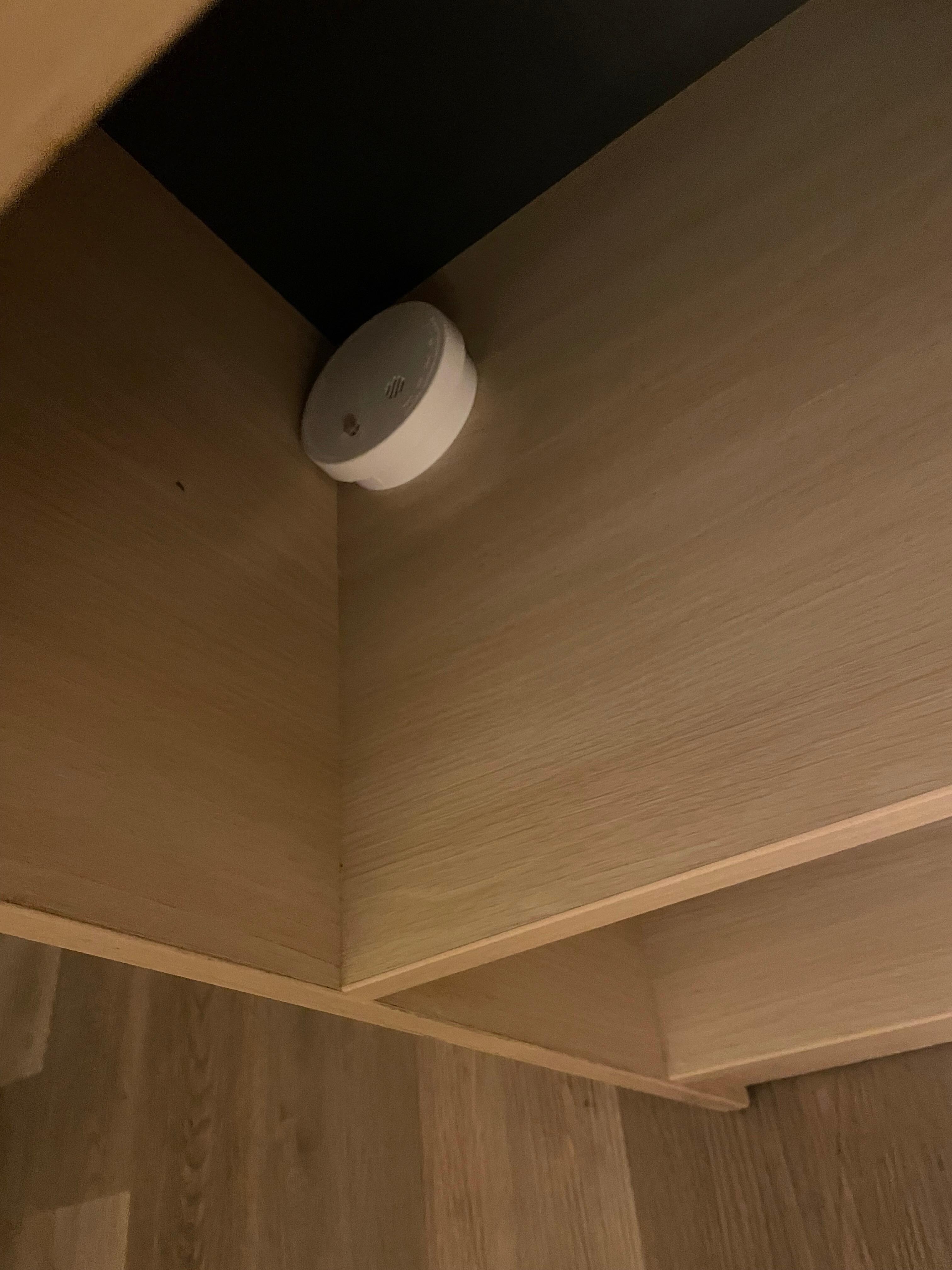 Smoke detector sitting in a shelf with no battery