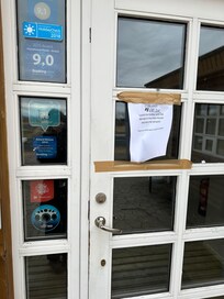 Our welcome sign - on the other side of the building from where GPS took us.