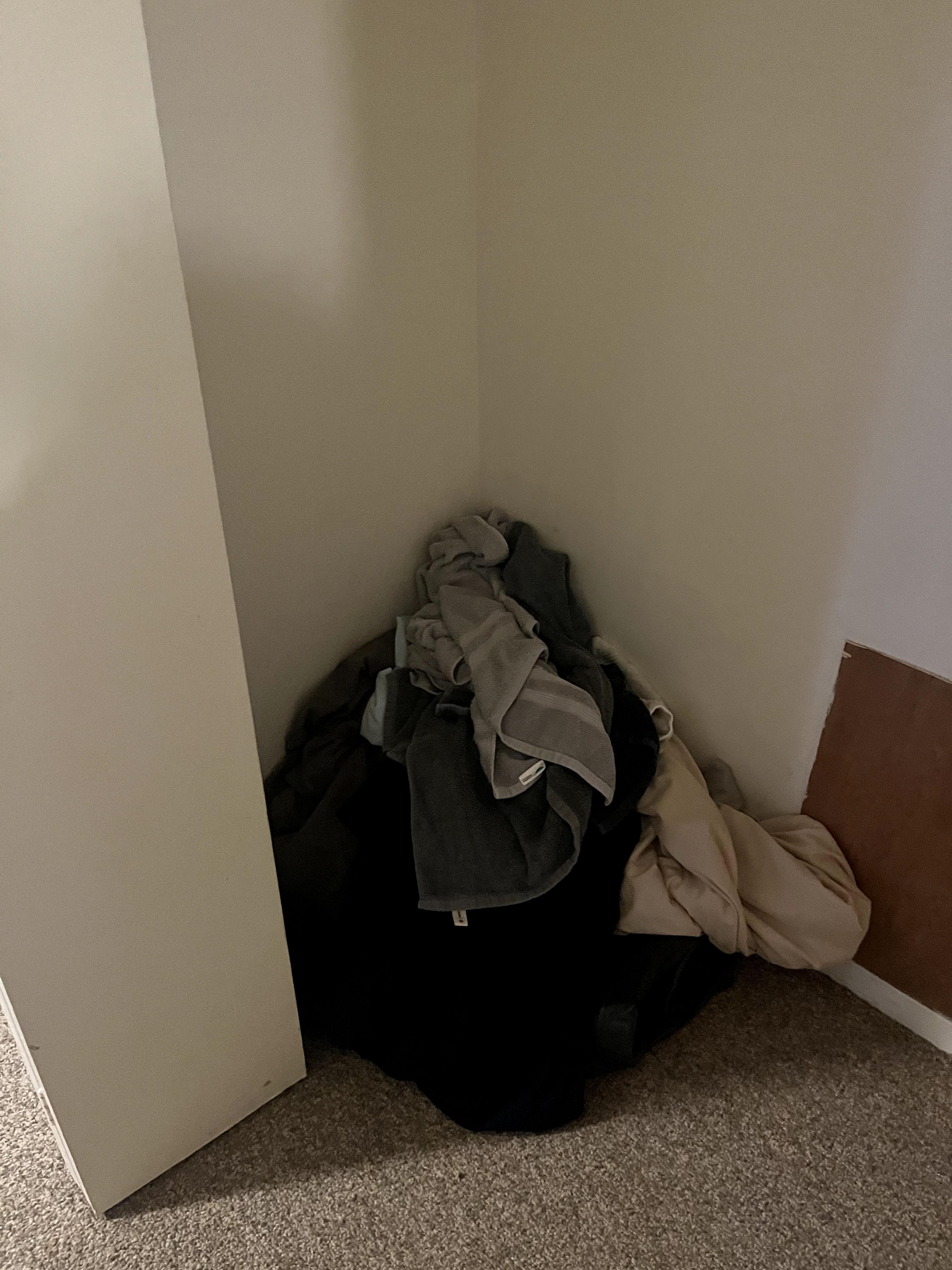 dirty linens/clothes is closet