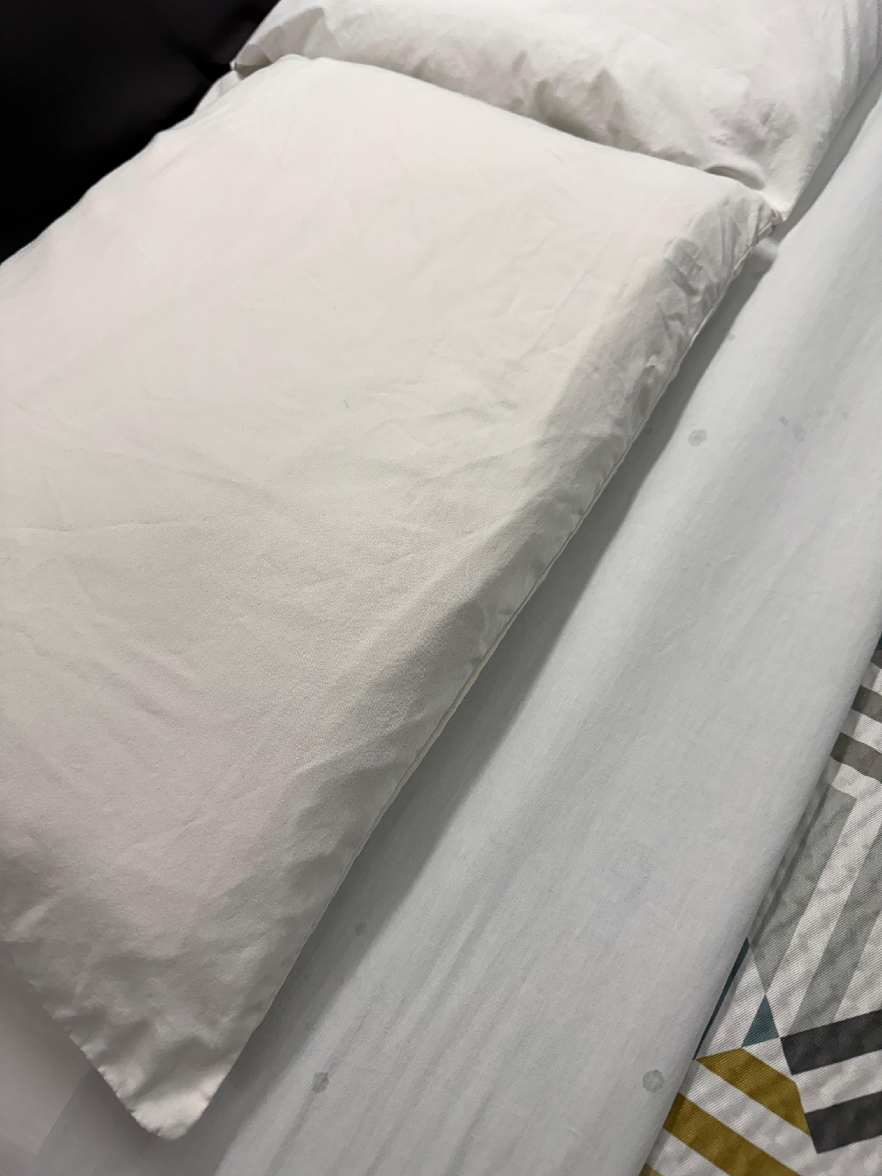 Bedsheets and pillow with stains