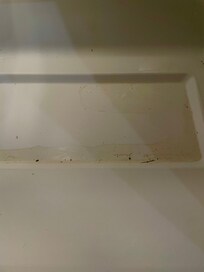 A pool of something that had leaked to the bottom of the refrigerator.
