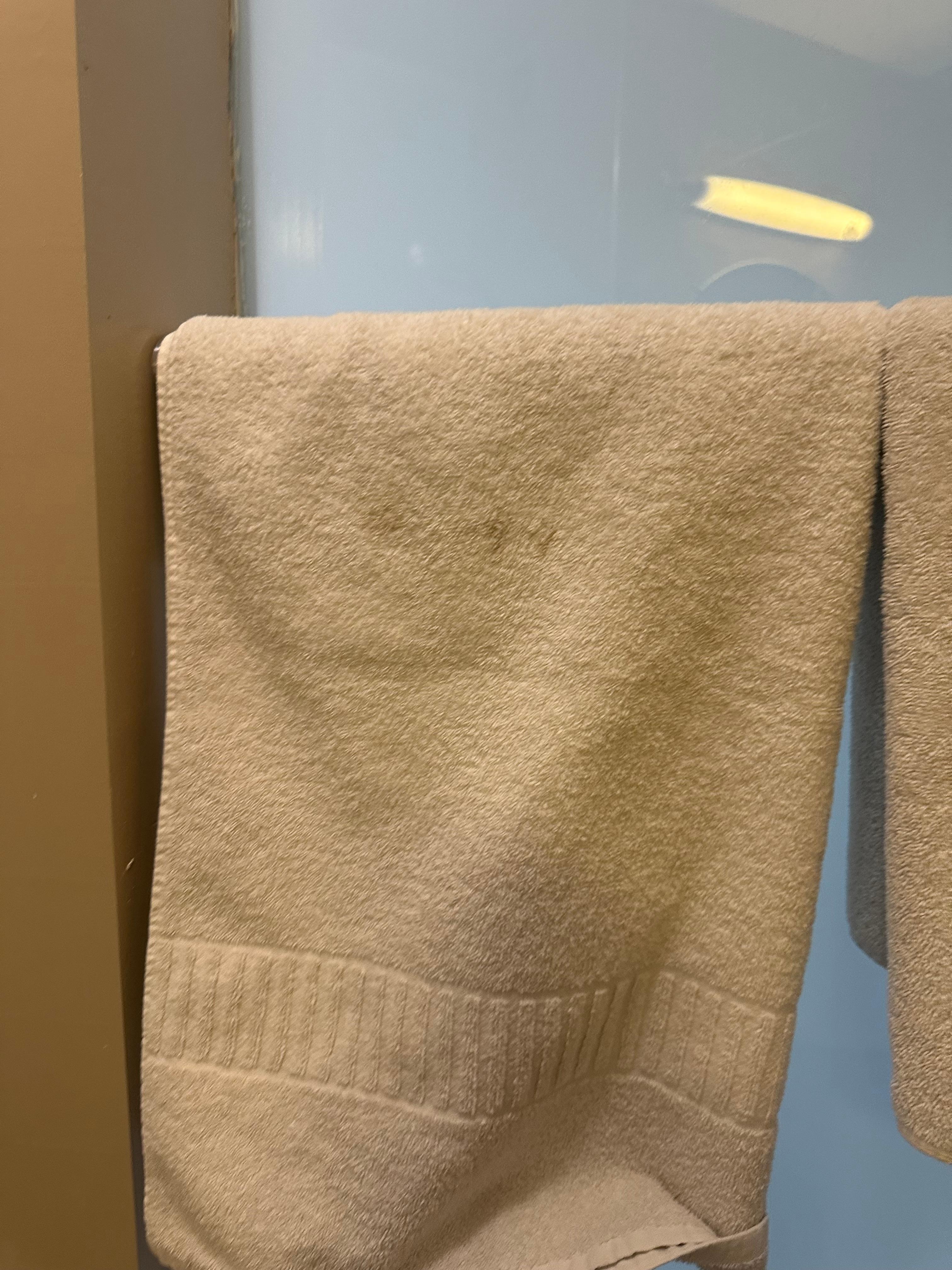 The towel had these stains when I checked inn. Had to wait til next day to get a clean one which wasn’t clean. 