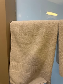 The towel had these stains when I checked inn. Had to wait til next day to get a clean one which wasn’t clean.