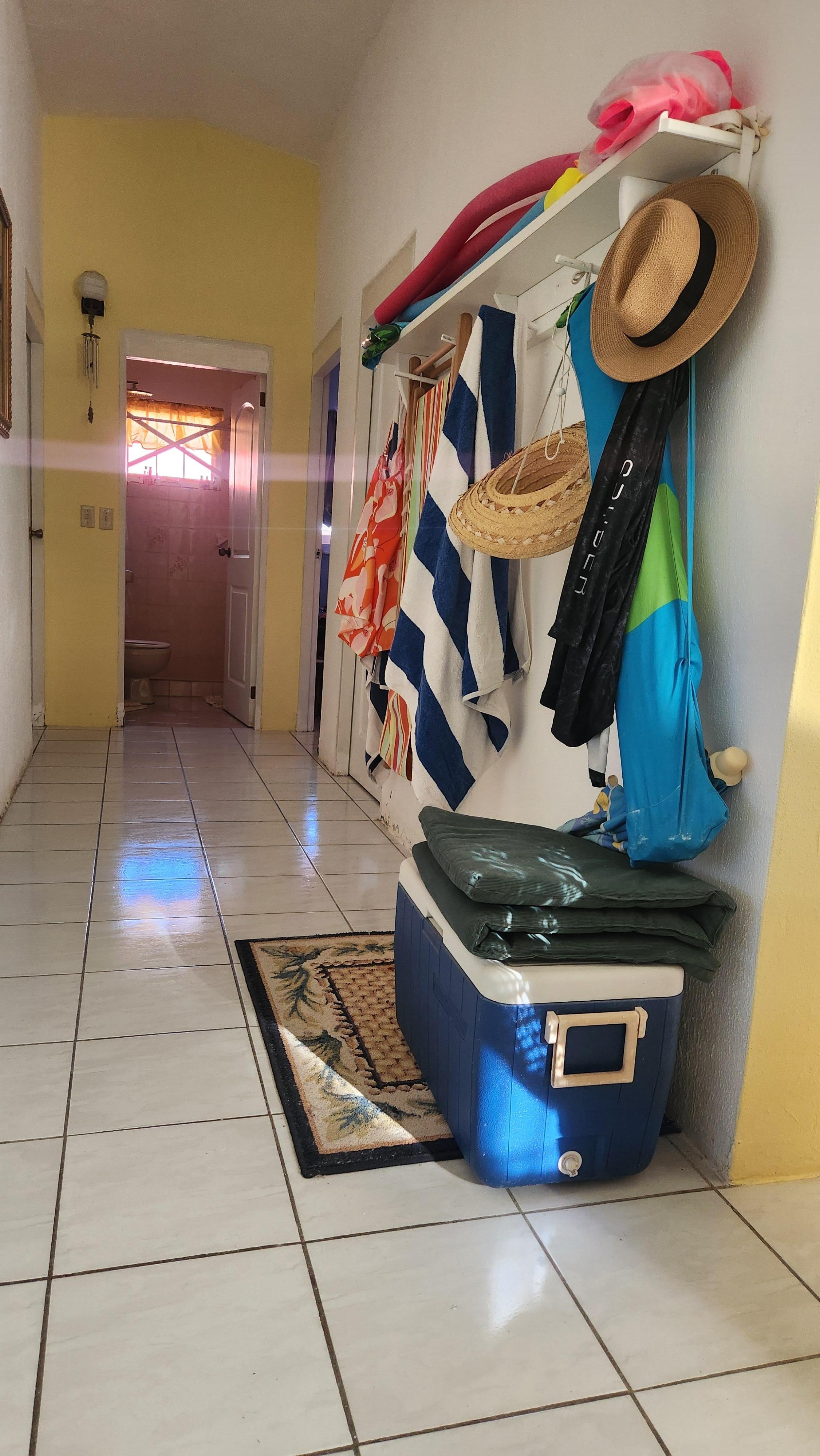 Hallway with beach gear.