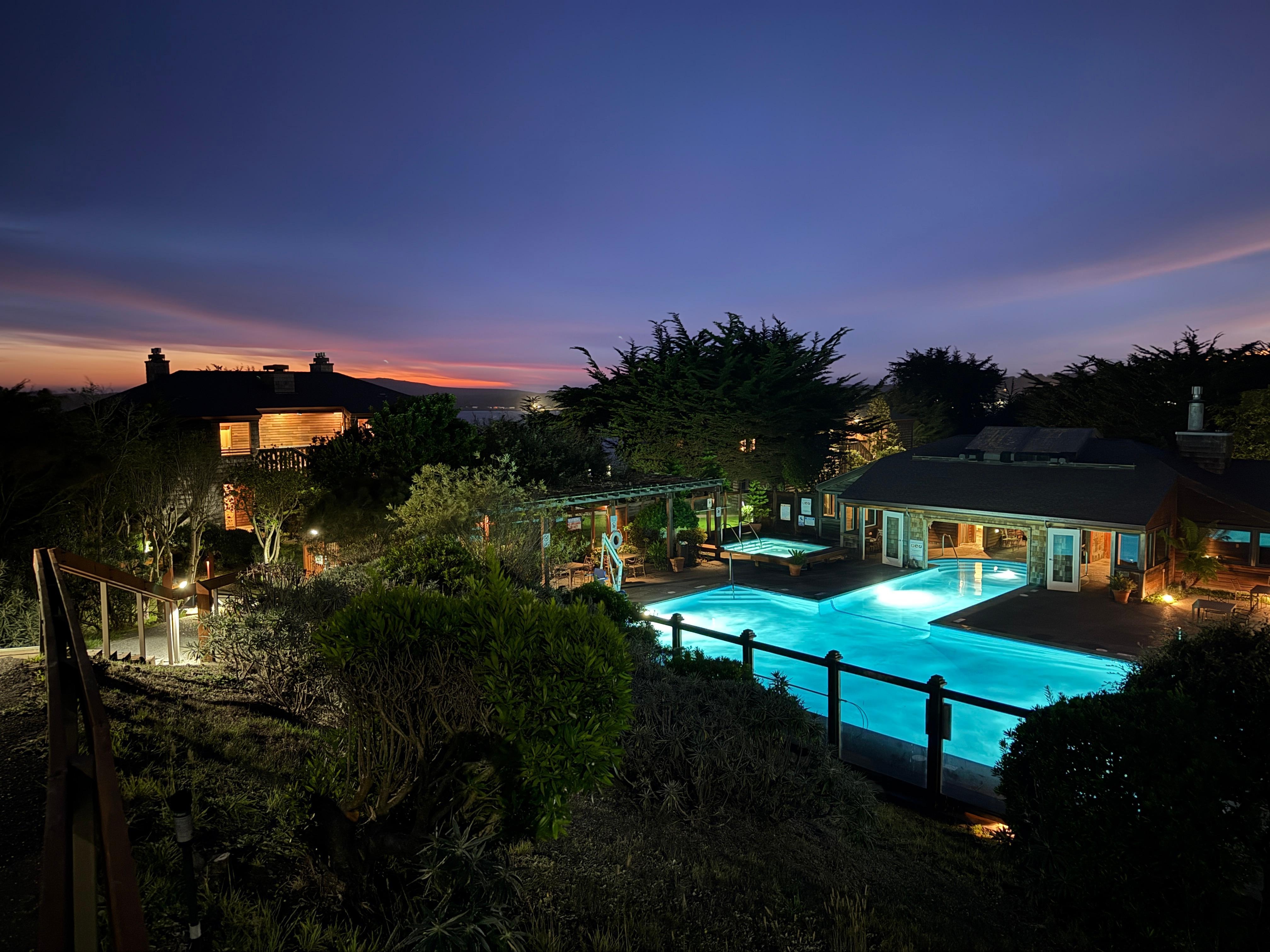 The pool area at night (open til 11p)