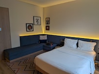 Bed and built-in couch.