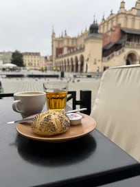 Breakfast from the hotel eaten on the main square