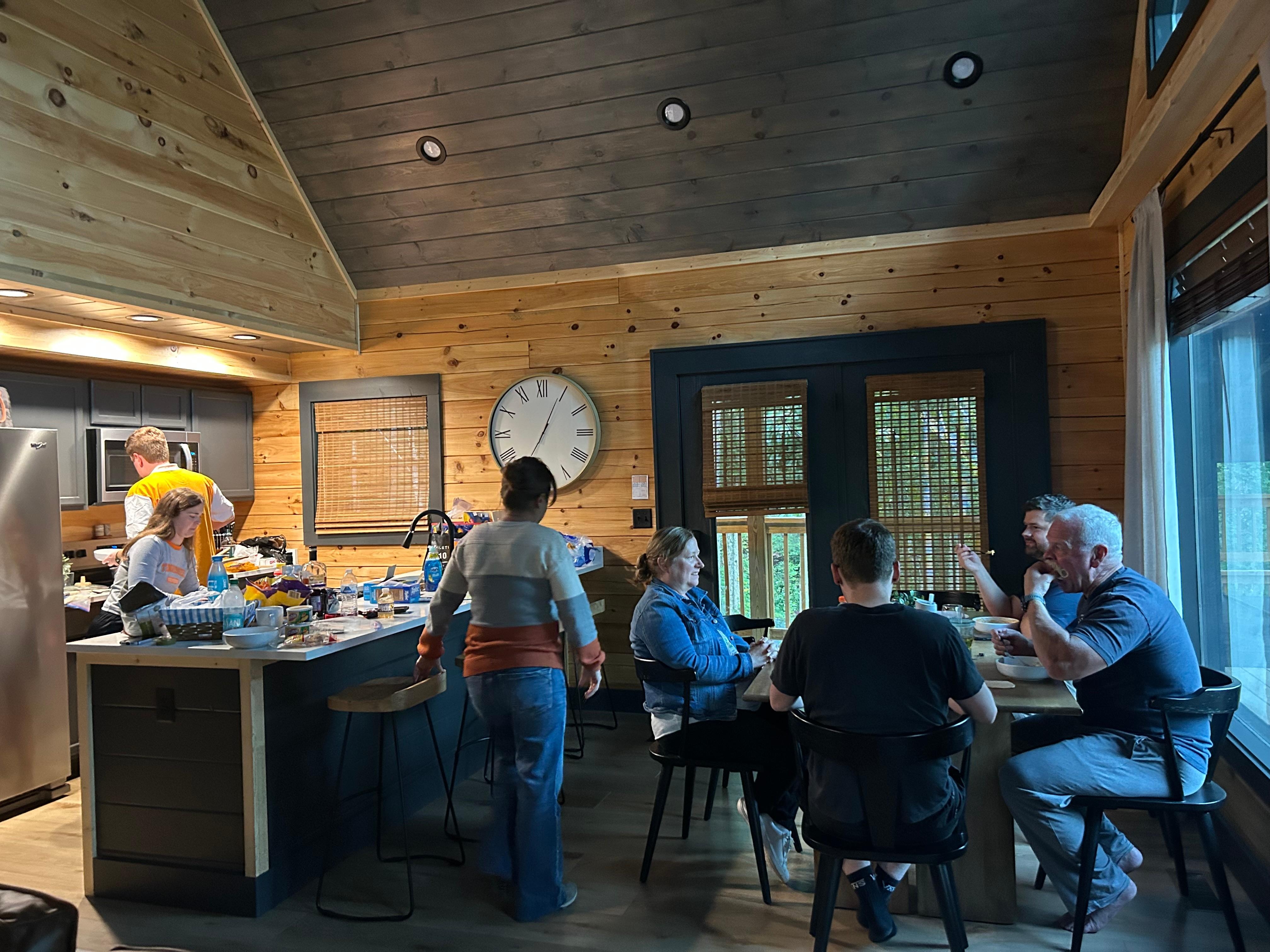 Enjoying a meal after returning from our long hike.