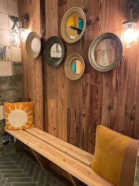 The decor everywhere was super cute, this was the bathroom on ground floor.
