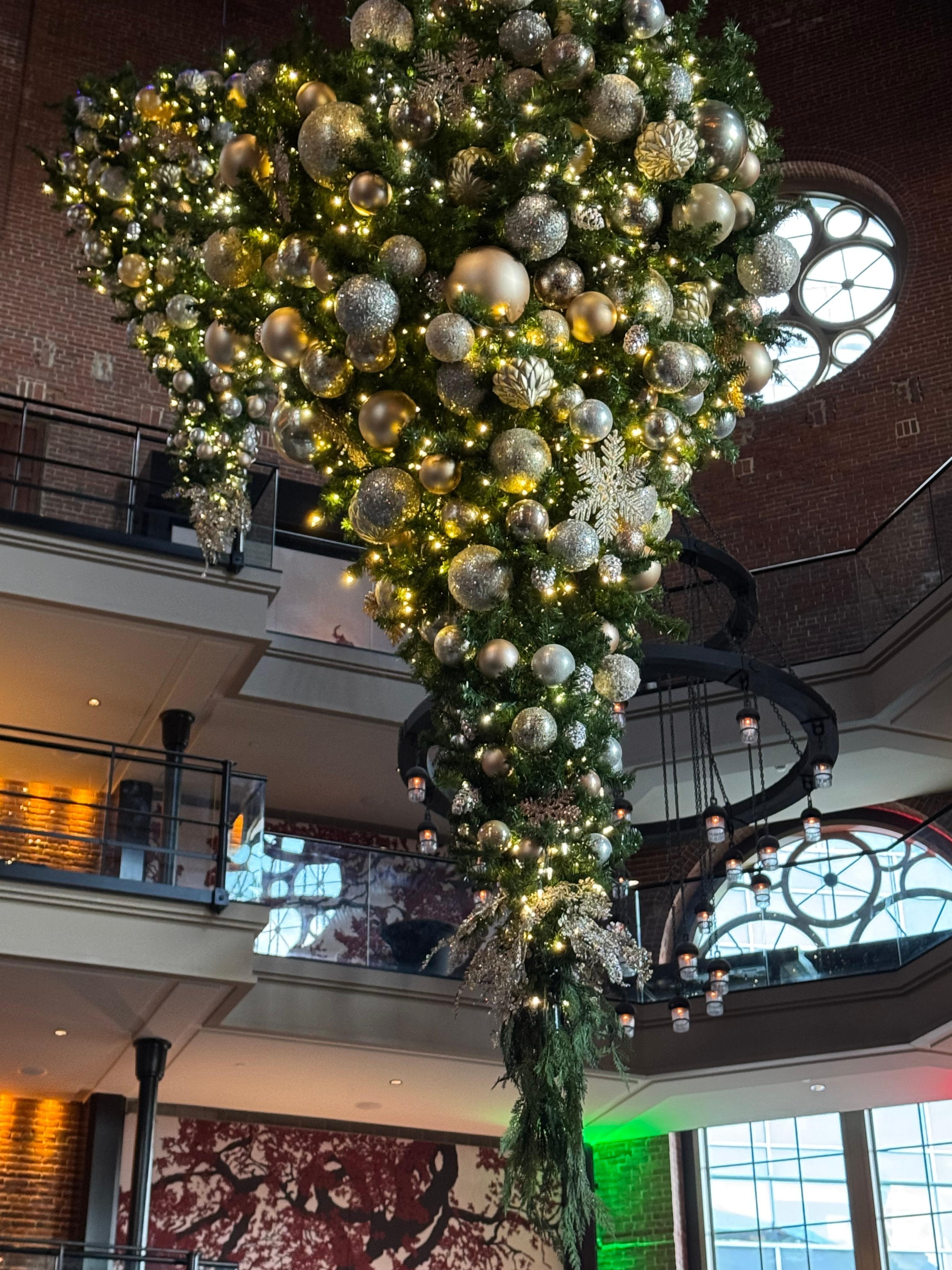 Daytime closeup of decorated tree