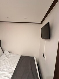 Bed and tv.