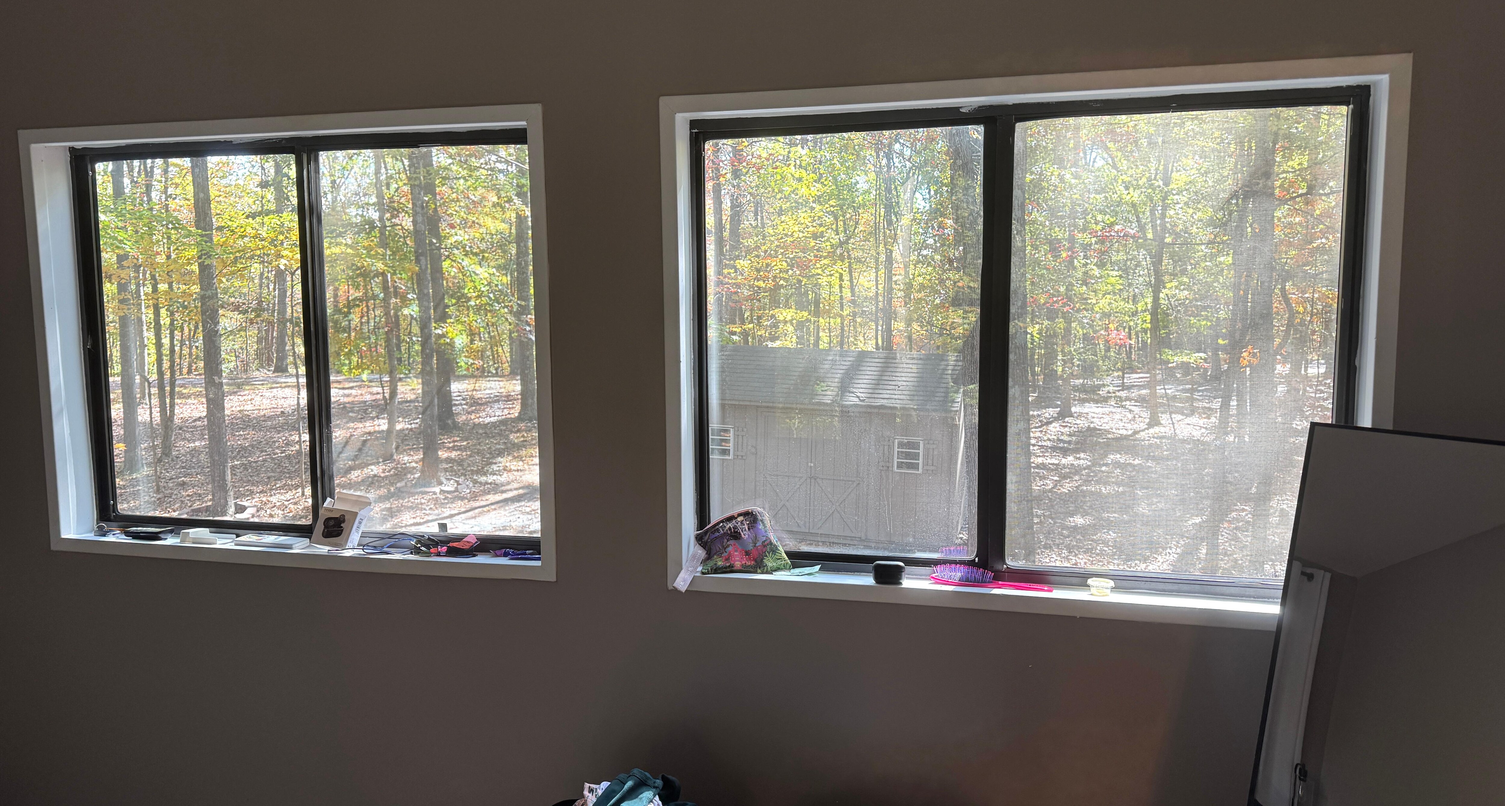 No curtains on the bedroom windows