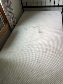 Twin matress 1, we only saw this because the sheets were dirty and she had us remake them ourselves. If you rented a space, would you let your clients see this?