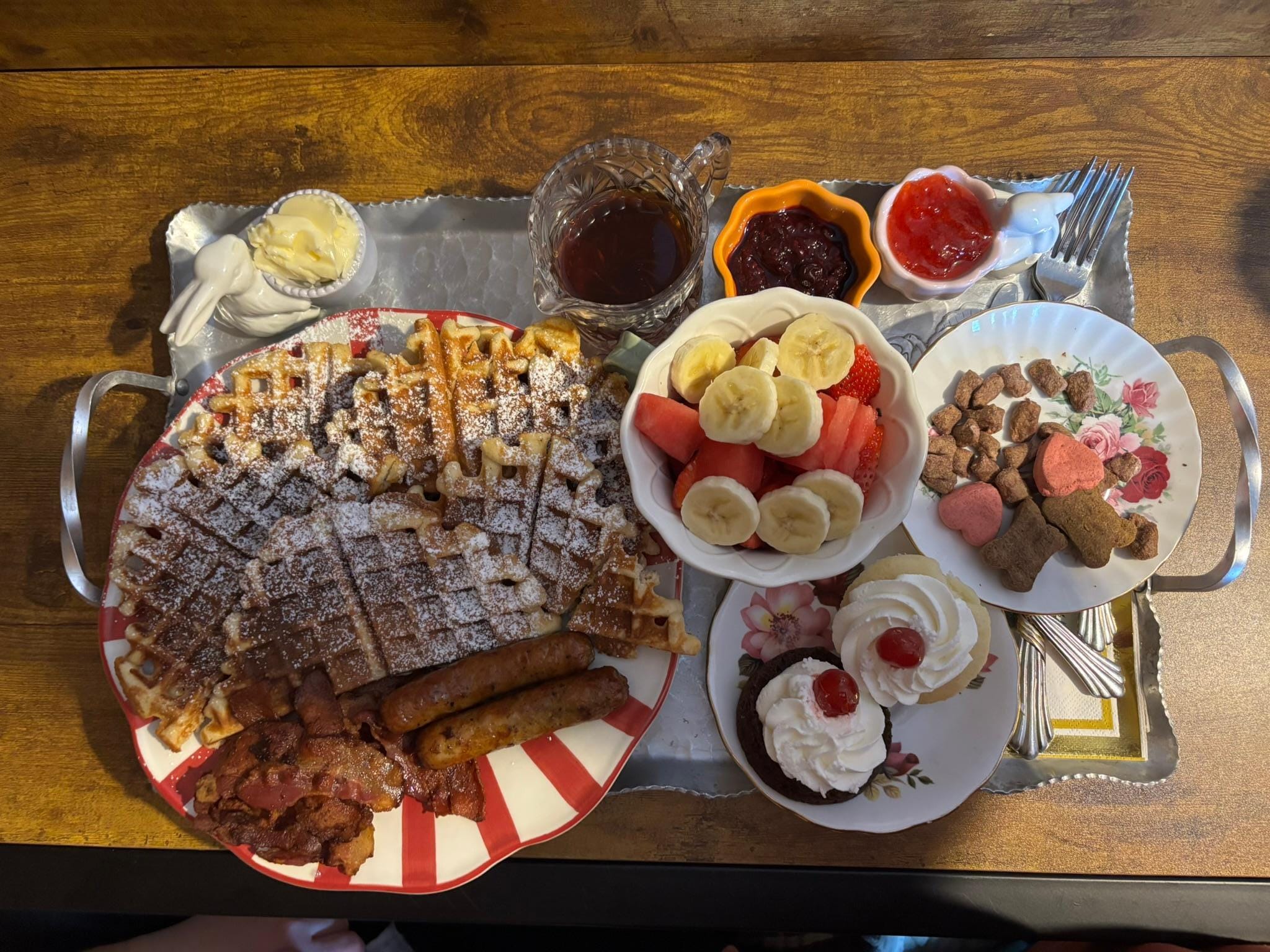 Incredible gluten-free waffles, very filling breakfast for two.