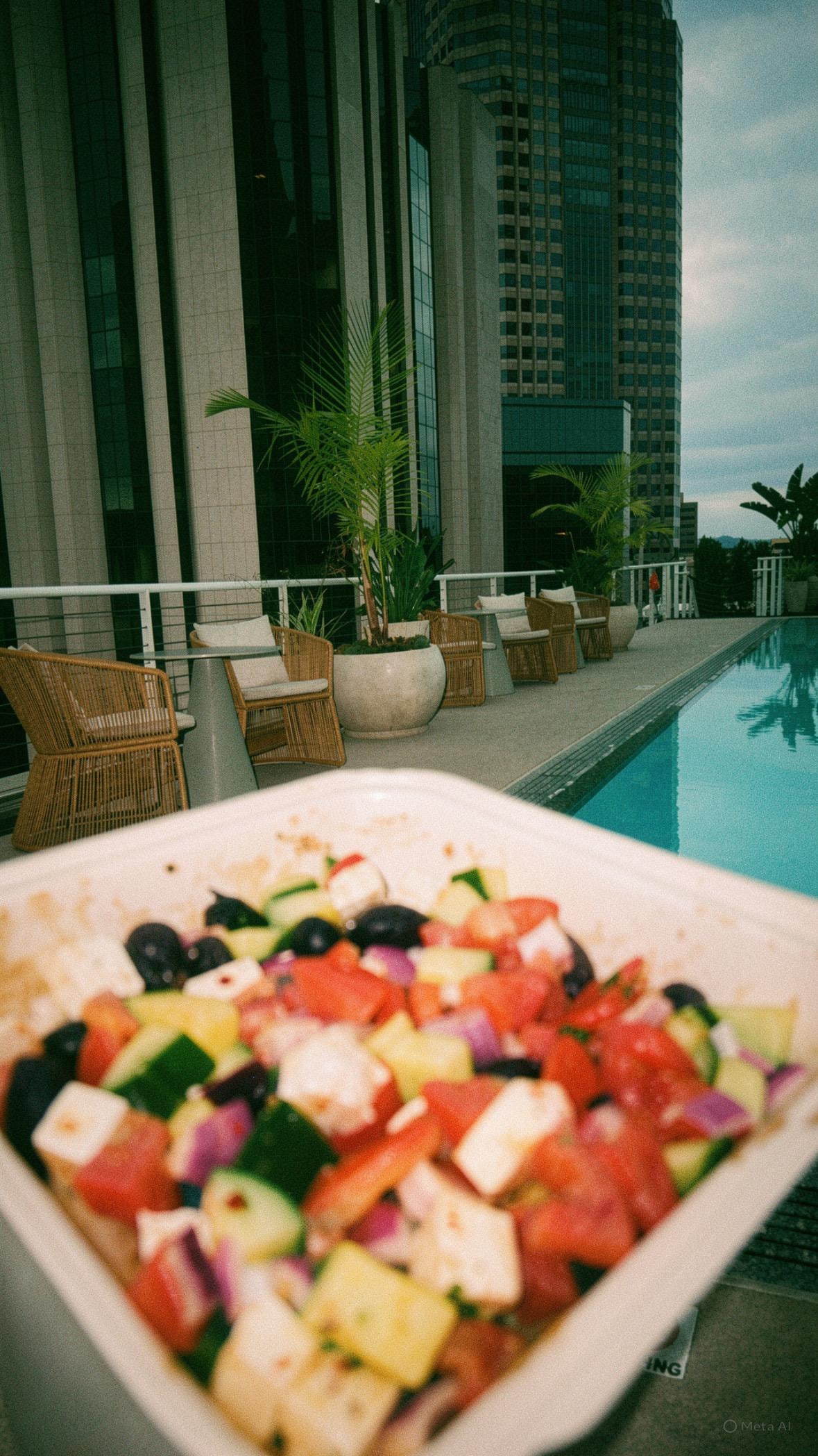 Greek salad from the dinner in the lobby 