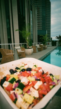 Greek salad from the dinner in the lobby