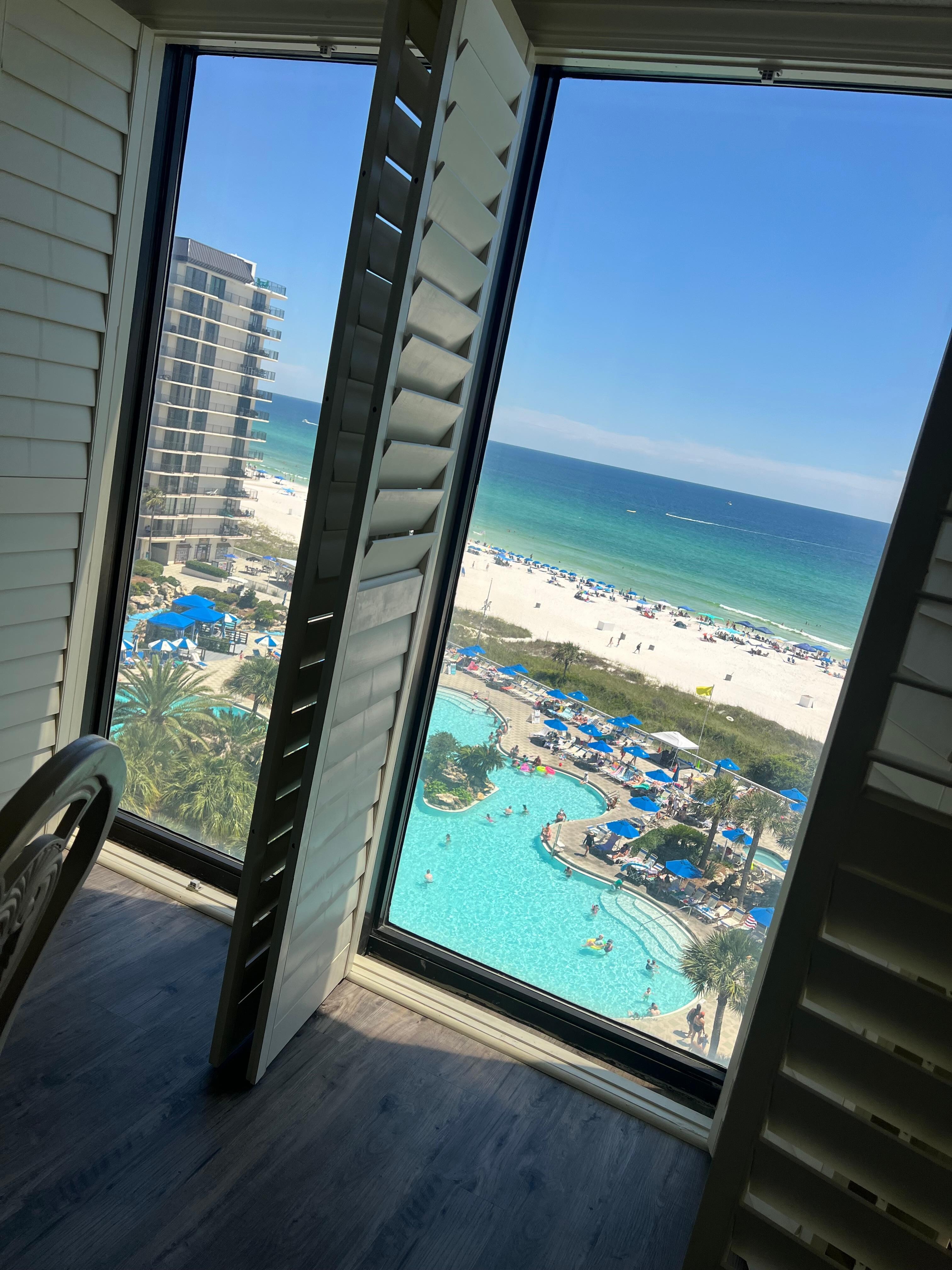 View from the kitchen and living room area.