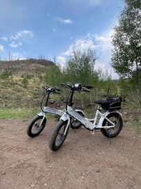 We love our Lectic eBikes! They were great for riding into Greer from the cabin. Here we are at the end of a county road near the cabin, enjoying the scenery!!!