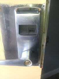 The lock was broke and the door had a gap in it