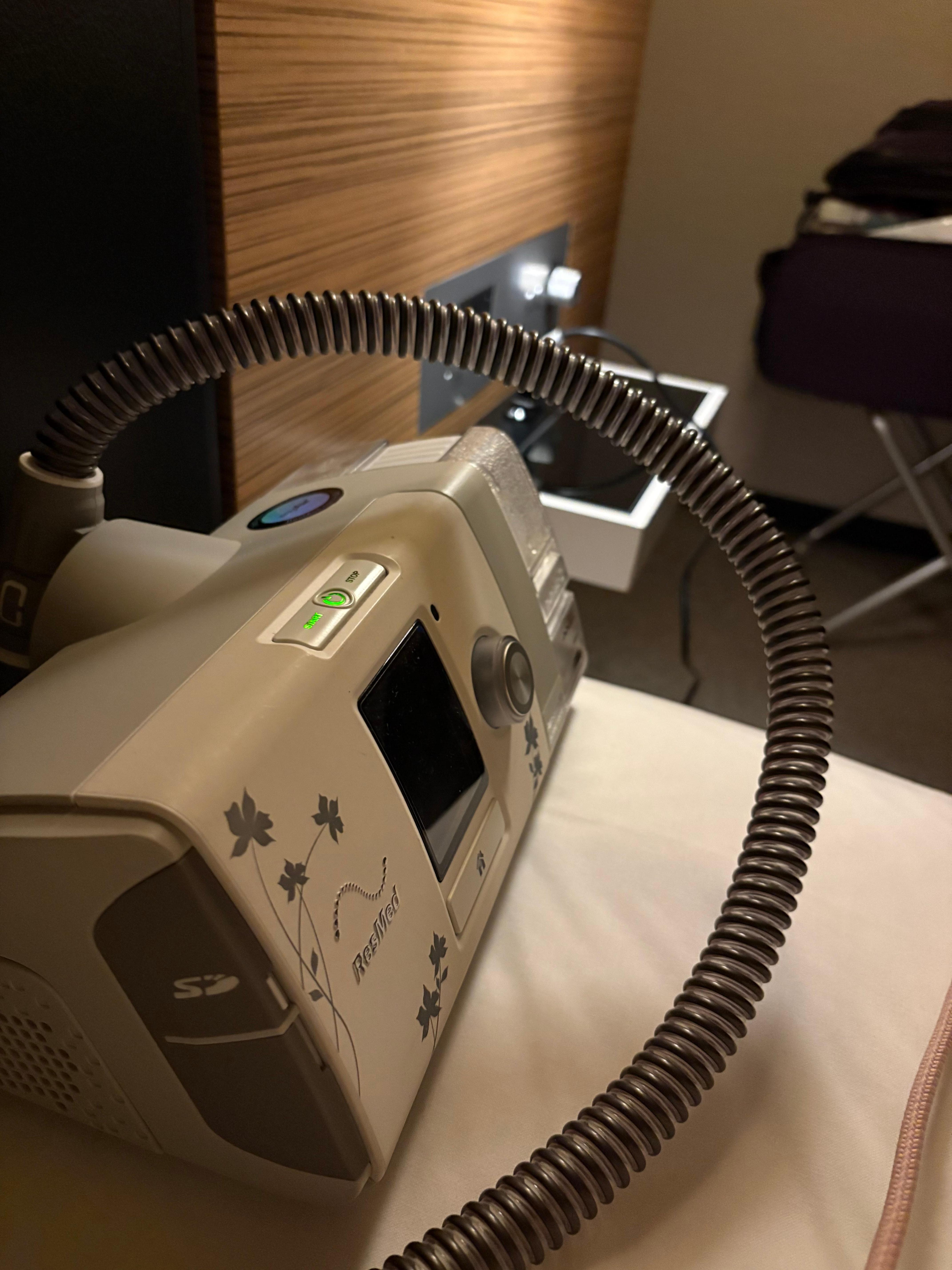 If you use CPAP in solo room, have it place on the bed. Bedside table is too small. 