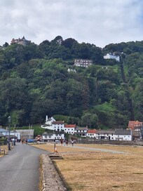 View of hotel (top left) and cliff railway (right) from Lynmouth.