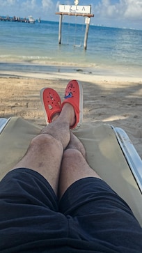 Relaxing after breakfast on the beach.