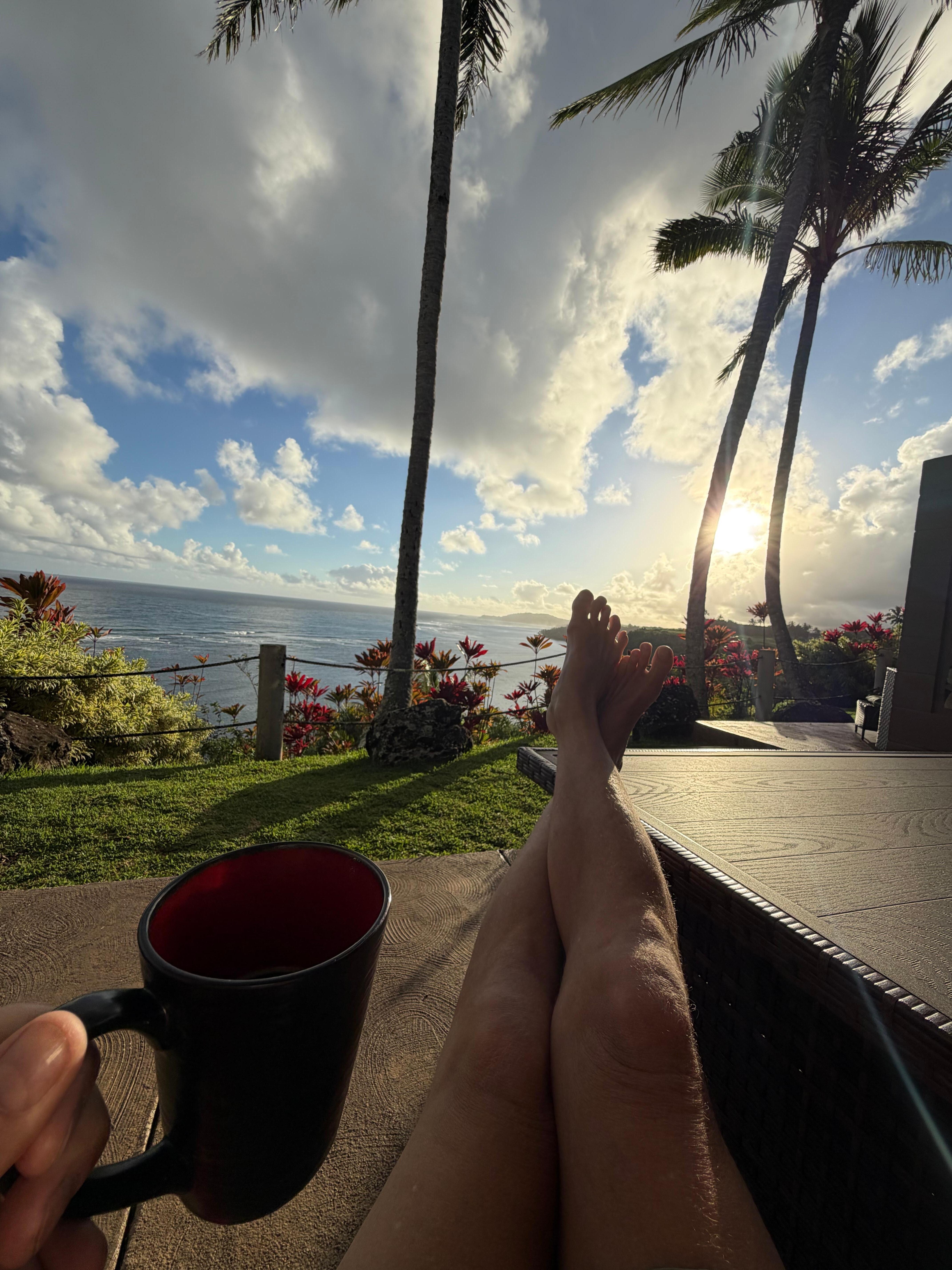 sunrise with a cup of fresh brewed coffee 