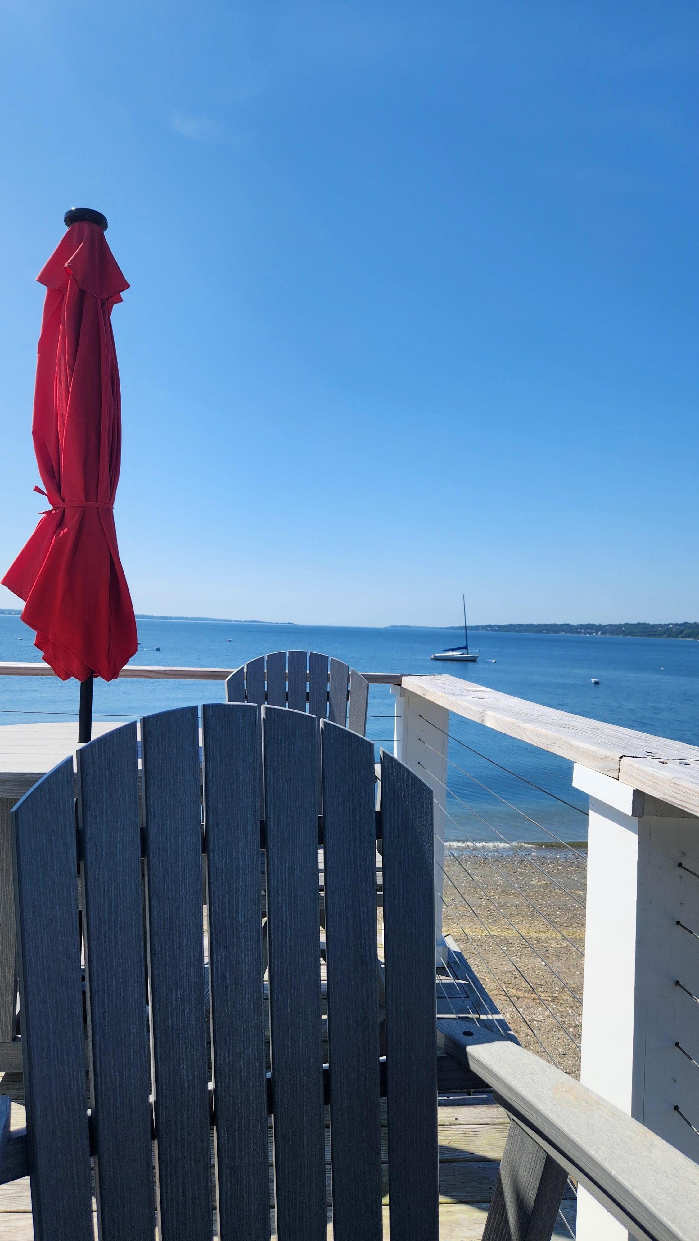 Sitting on side of deck 