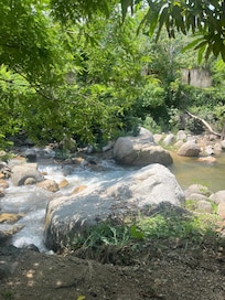 The river is clear and beautiful