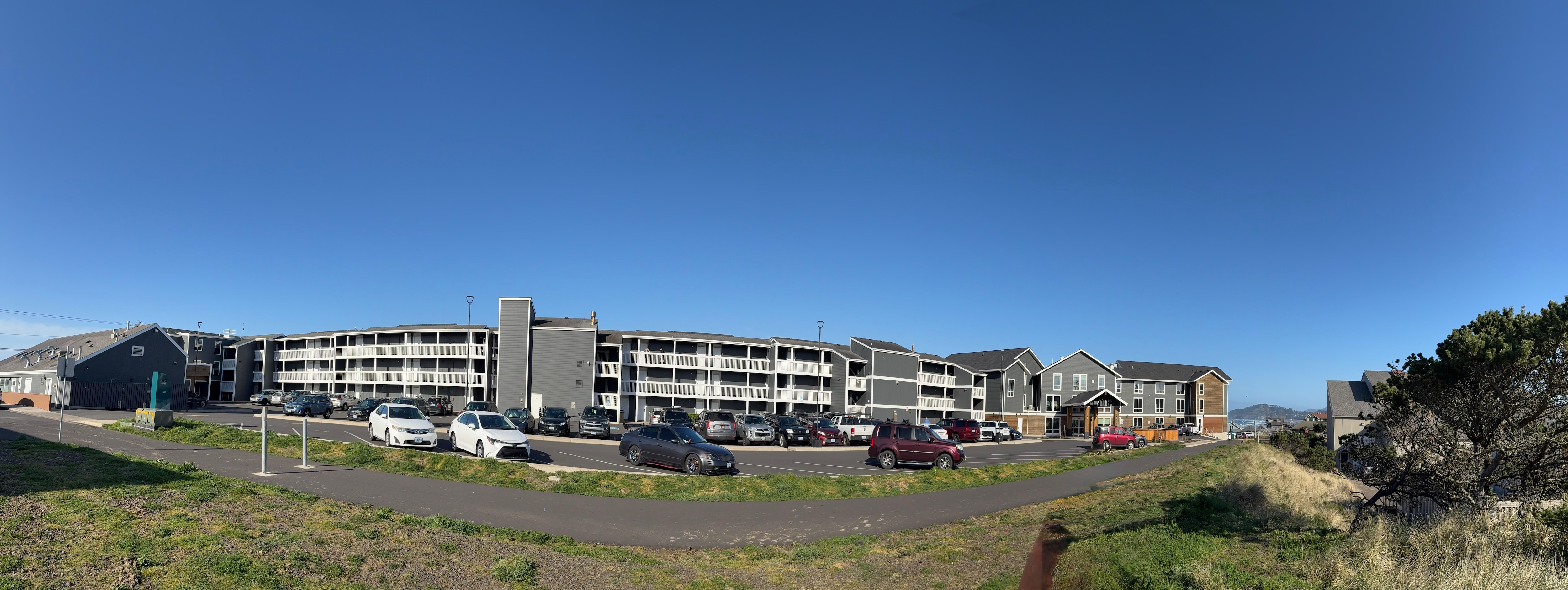 The hotel from the park next door. 